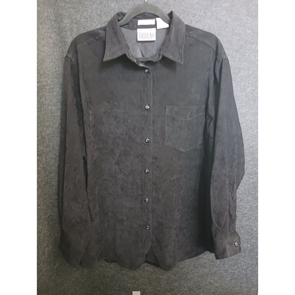 Bill Blass Jeans Stretch Black Button Up Shirt Womens Large Vintage‎ Suede Like